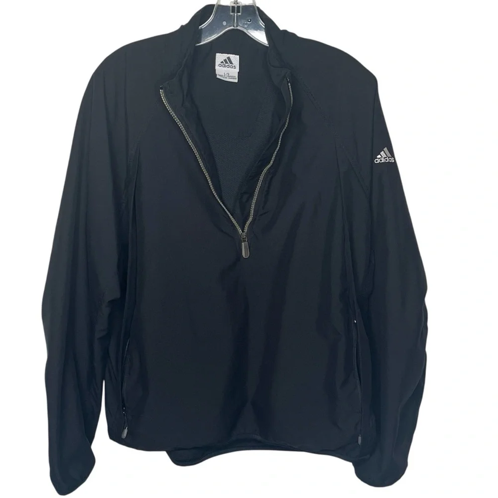 Adidas Black Quarter Zip Pullover ClimaShell Windbreaker Jacket Mens Sz L
